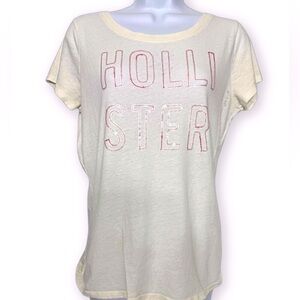 Hollister White T Shirt Hollister Outlined in Red On Front Womens SZ Medium